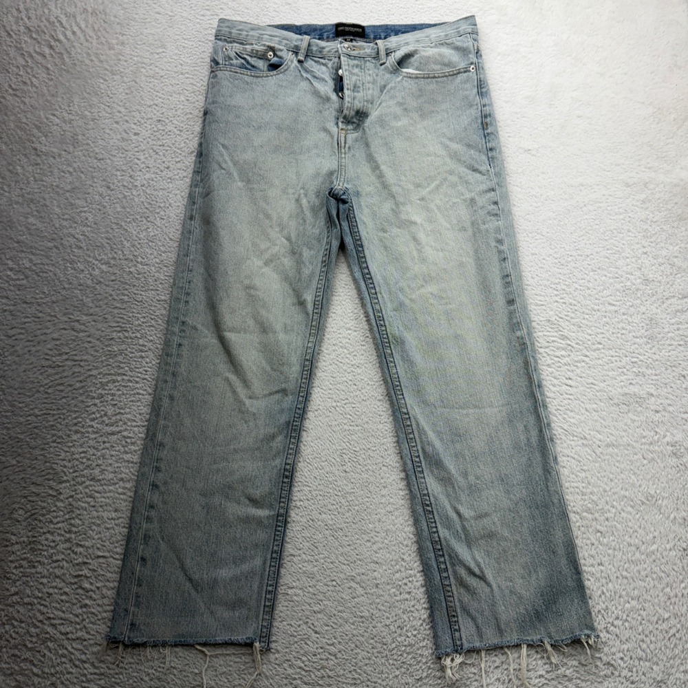 Obey Propaganda Mens 32 Light Wash Blue Straight Leg Raw Hem Button Fly‎ Jeans
